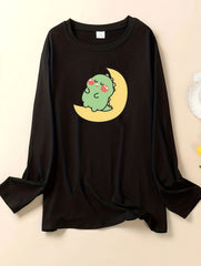 Moon & Dinosaur Print Long Sleeve Lounge Top