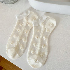 Floral Print & Mesh Ruffle Ankle Socks