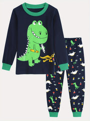 2pcs Boys Pajamas Cartoon Truck Graphic Cotton Pjs Sleepwear Set