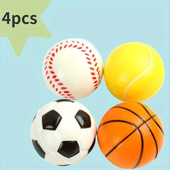 4pc Soft Sponge Stress Relief Ball Baseball Tennis Basketball Soccer
