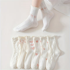 5 Pairs Bow Ruffle Socks Sweet & Mid Tube Socks Women's Stockings
