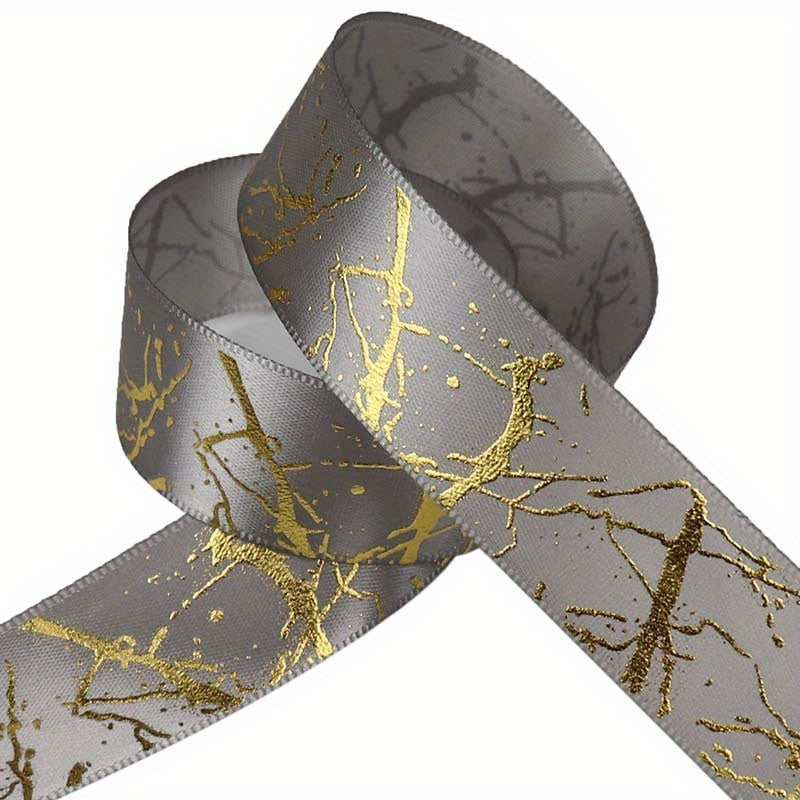 5 Yards 25mm Satin Marble Crack Pattern Golden Foil Printed Ribbon