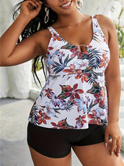 Tropical Print Tankini Set Cami Top & Shorts Swimsuit