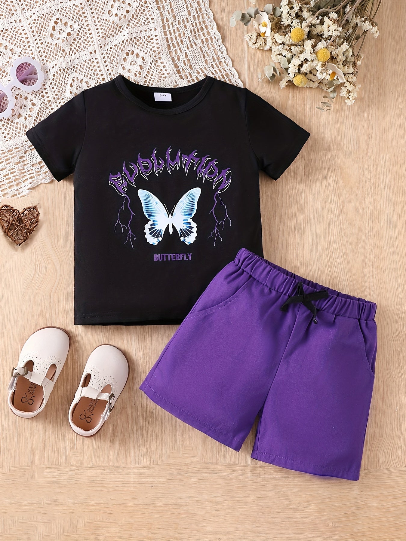 Boys Butterfly Graphic T-shirt & Shorts Summer Outfit Set