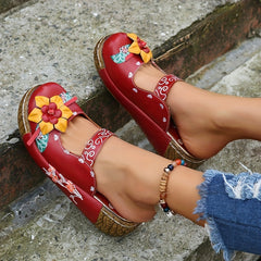 Women's Tribal Platform Mules Floral Print Clogs Closed Toe Shoes