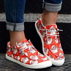 Christmas Print Sneaker Lace Up Canvas Shoes Women's Footwear