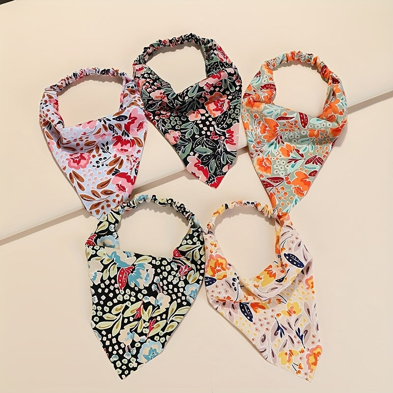 Vintage Flower Headband Triangle Scarf Elastic Turban Bandana Women Head Wrap