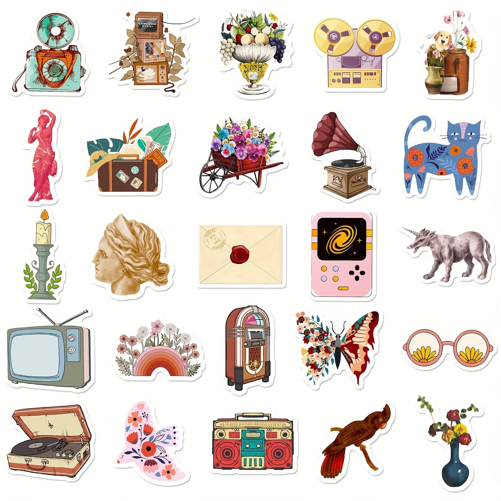 50pcs Vintage Stickers Waterproof DIY Water Bottles Laptops Phones