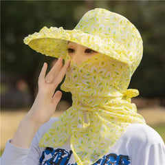 Colorful Flower Lace Sun Hat with Neck Protector Cycling Chiffon Visor Hats