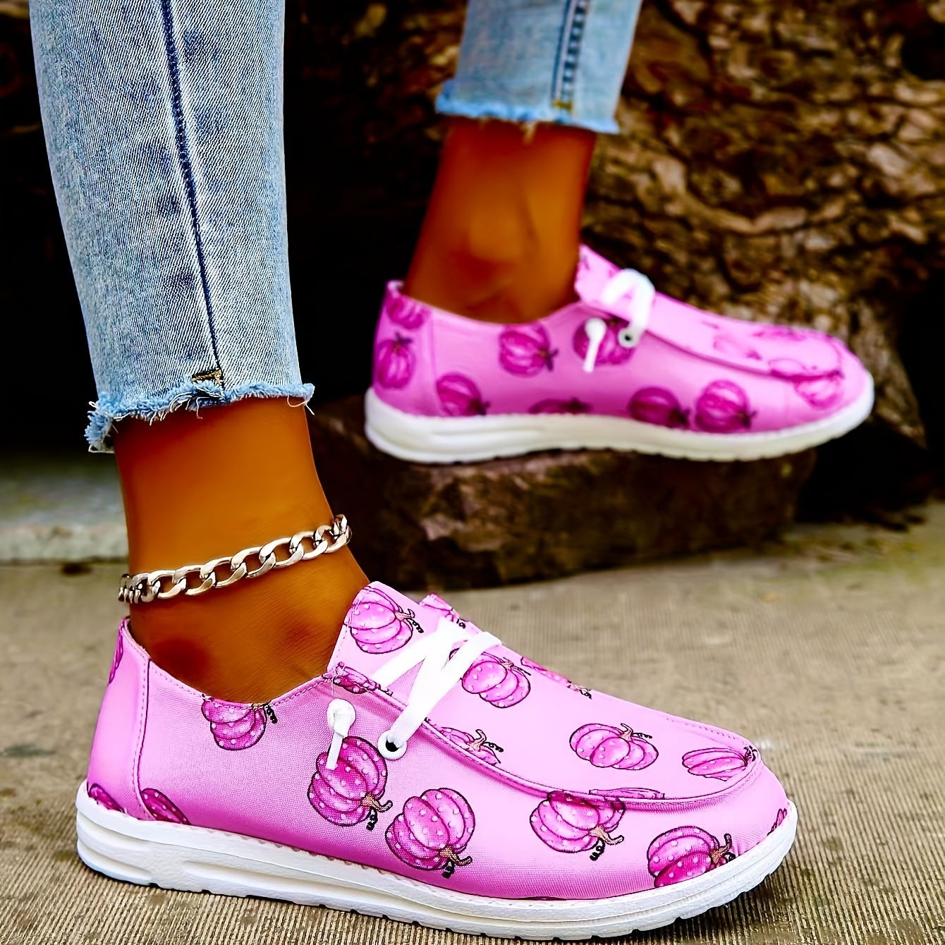 Women's Pumpkin Printed Canvas Shoes Low Round Toe Halloween Shoes