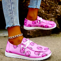 Women's Pumpkin Printed Canvas Shoes Low Round Toe Halloween Shoes