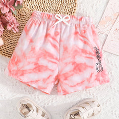 Kid Girls' Bow Waist Tie dye Casual Shorts for Lounge Sports