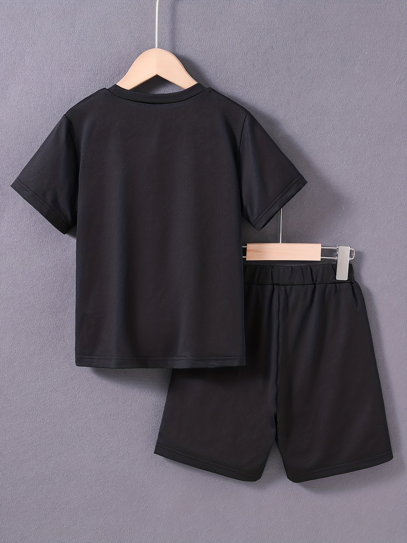 Boys Happy Face Print T-shirt & Shorts Set Summer Outfit