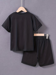 Boys Happy Face Print T-shirt & Shorts Set Summer Outfit