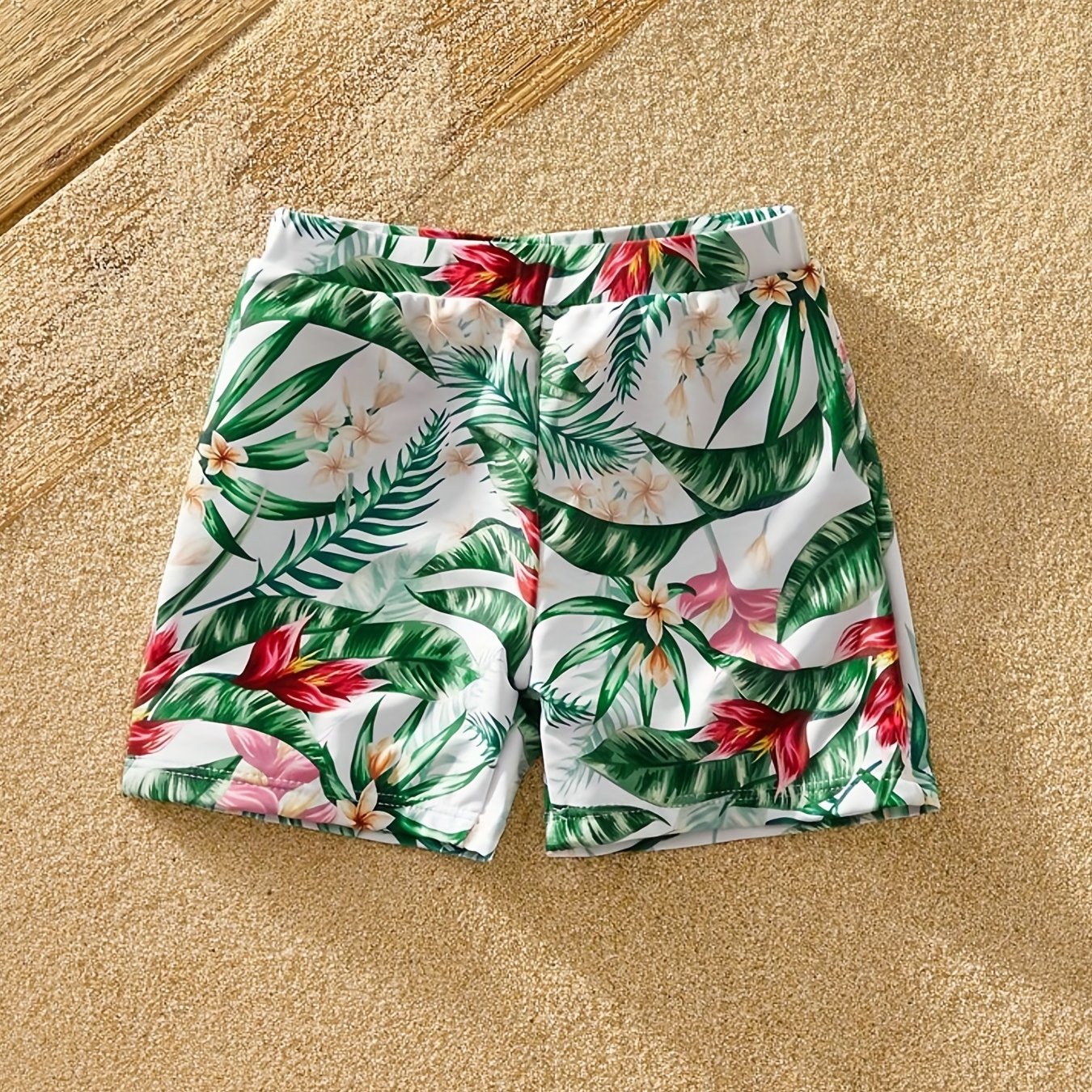 Boys Tropical Plants Graphic Swimming Shorts High Stretch Kids Swim Costume
