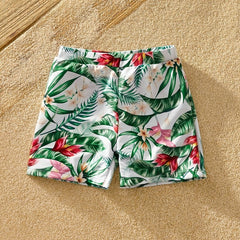 Boys Tropical Plants Graphic Swimming Shorts High Stretch Kids Swim Costume