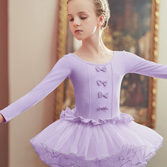 Girls Long Sleeve Ballet Leotard Tutu Dress For Dance Performance