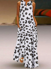 Floral Notched Neck Dress Boho Sleeveless Dress Spring Summer Clothing