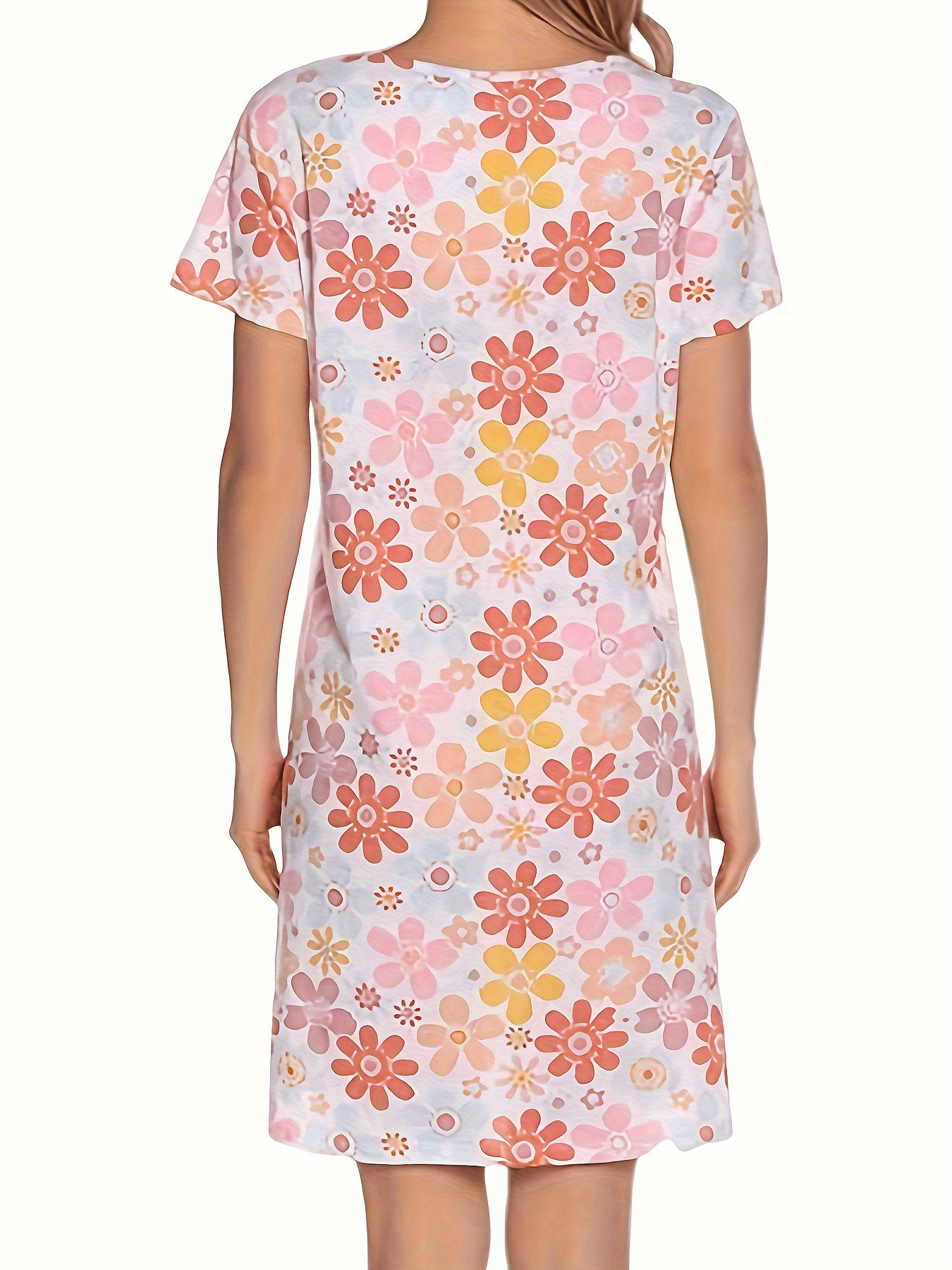 Floral Print NightDress Short Sleeve Pajama Dress