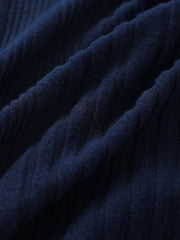 Solid Ribbed Button Sweater Round Neck Jumper