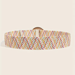 Boho Candy Straw Belt Hollow Out Buckle Elastic Waistband