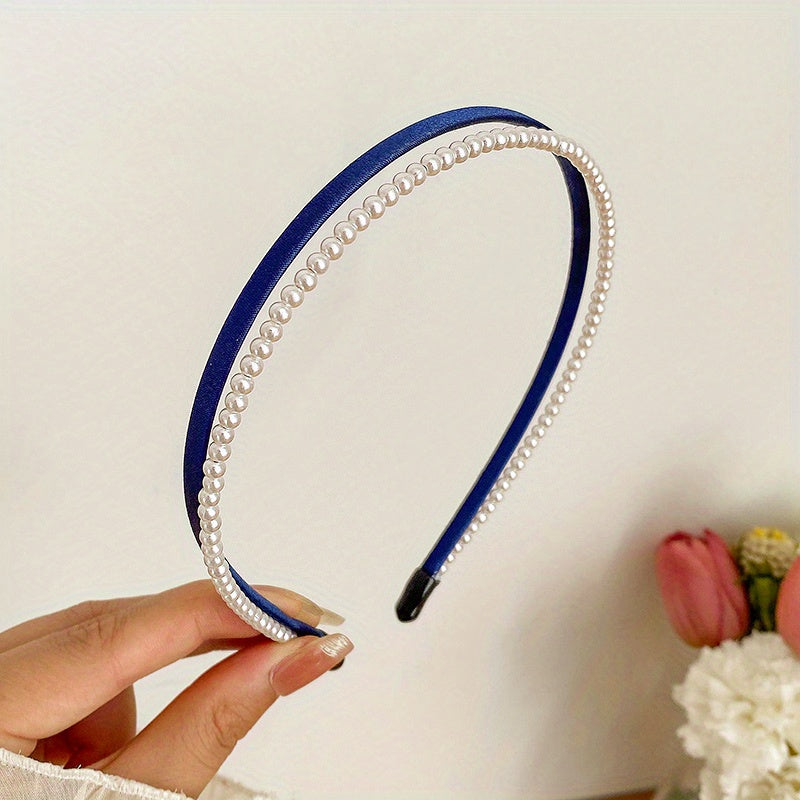 Double Layer Faux Pearl Hair Hoop for Face Washing and Yoga