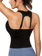 Women's Longline Sports Bra Zip Front Yoga Tank Top