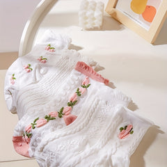 5 Pairs Floral Print & Ruffle Trim Socks Women's Stockings
