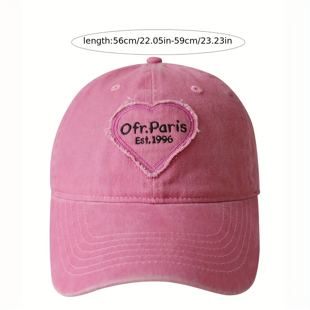 Pink Heart Patch Baseball Cap Vintage Washed Distressed Sun Hat