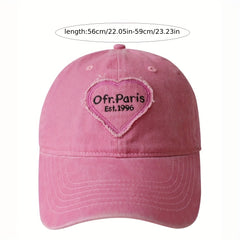 Pink Heart Patch Baseball Cap Vintage Washed Distressed Sun Hat