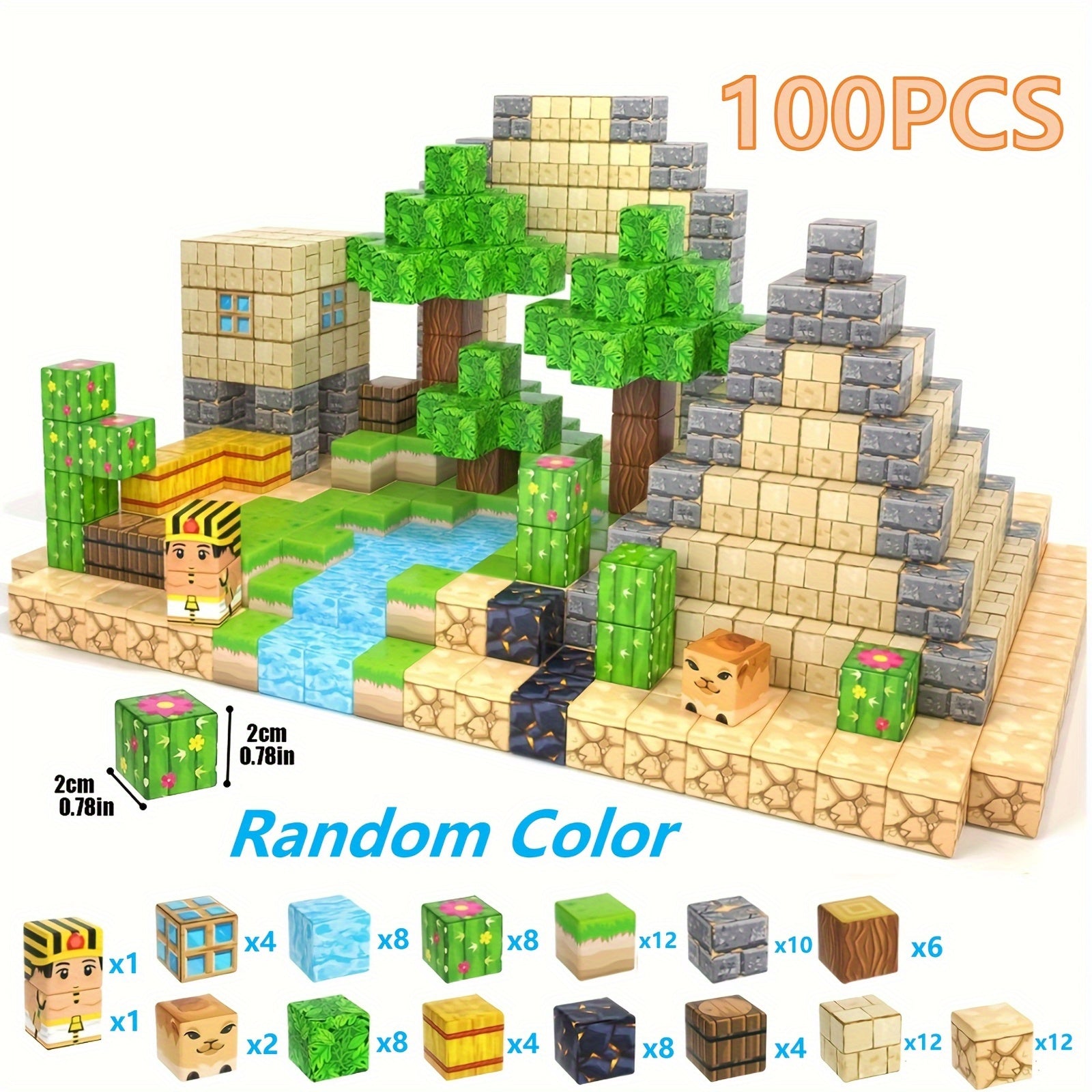 100pcs Magnetic Block Toy Set Desert Construction & Adventure World