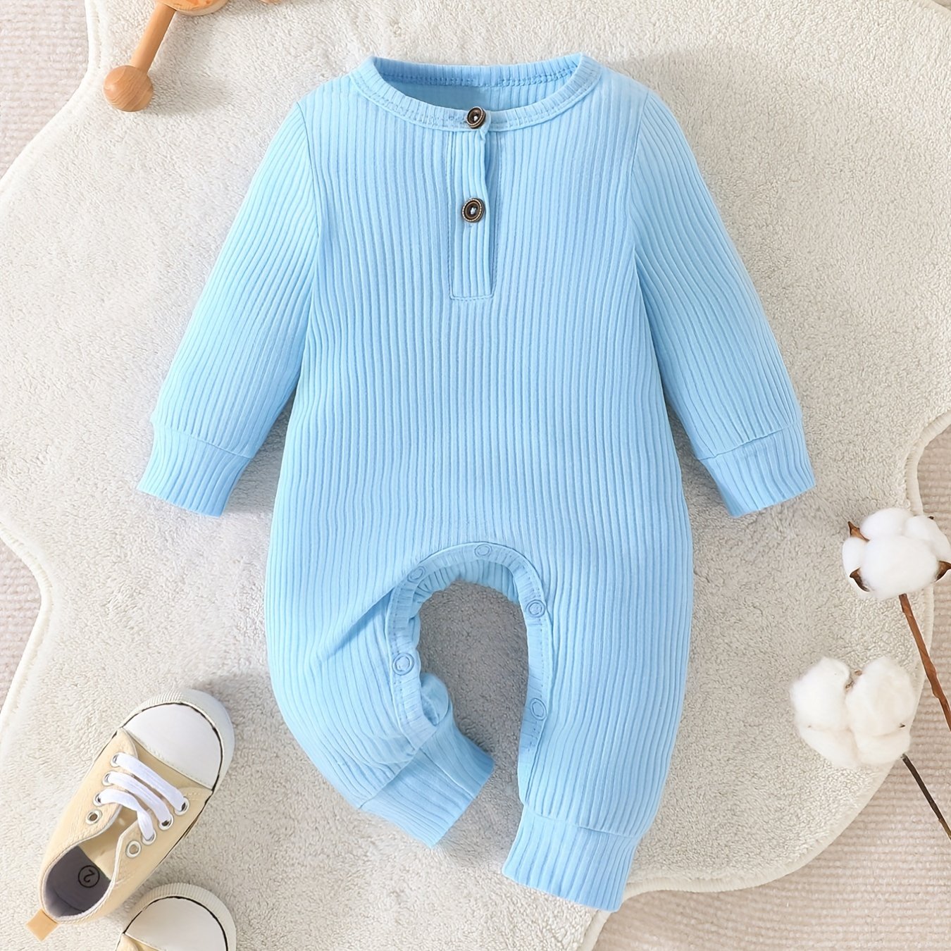 Newborn Baby Ribbed Romper Infant Cotton Long Sleeve Bodysuit