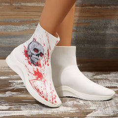 Women's Skull & Blood Print Halloween Ankle Boots