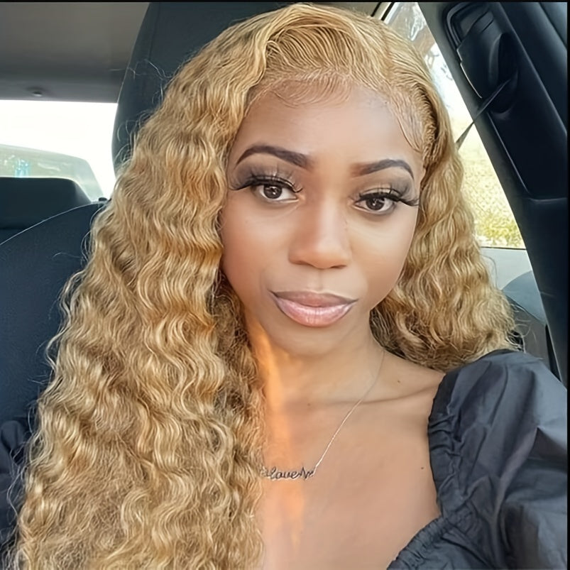 30 32 Long Inch Honey Blonde Deep Weave Curly Human Hair Wig