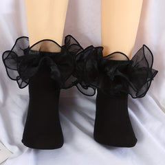 Kids Lace Dance Short Socks Large Flowers