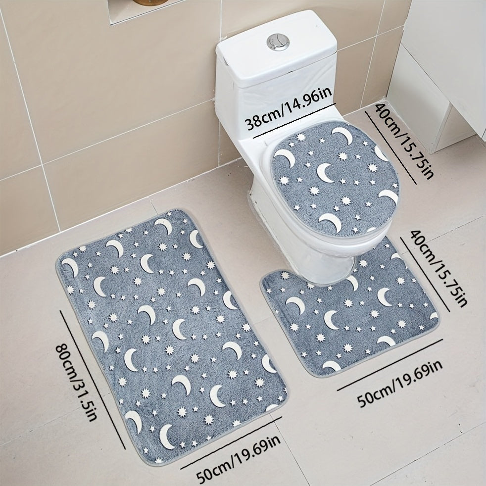 3pcs Luminous Floor Mat Sponge Bath Mat Set Non Slip Durable Bathroom Rug