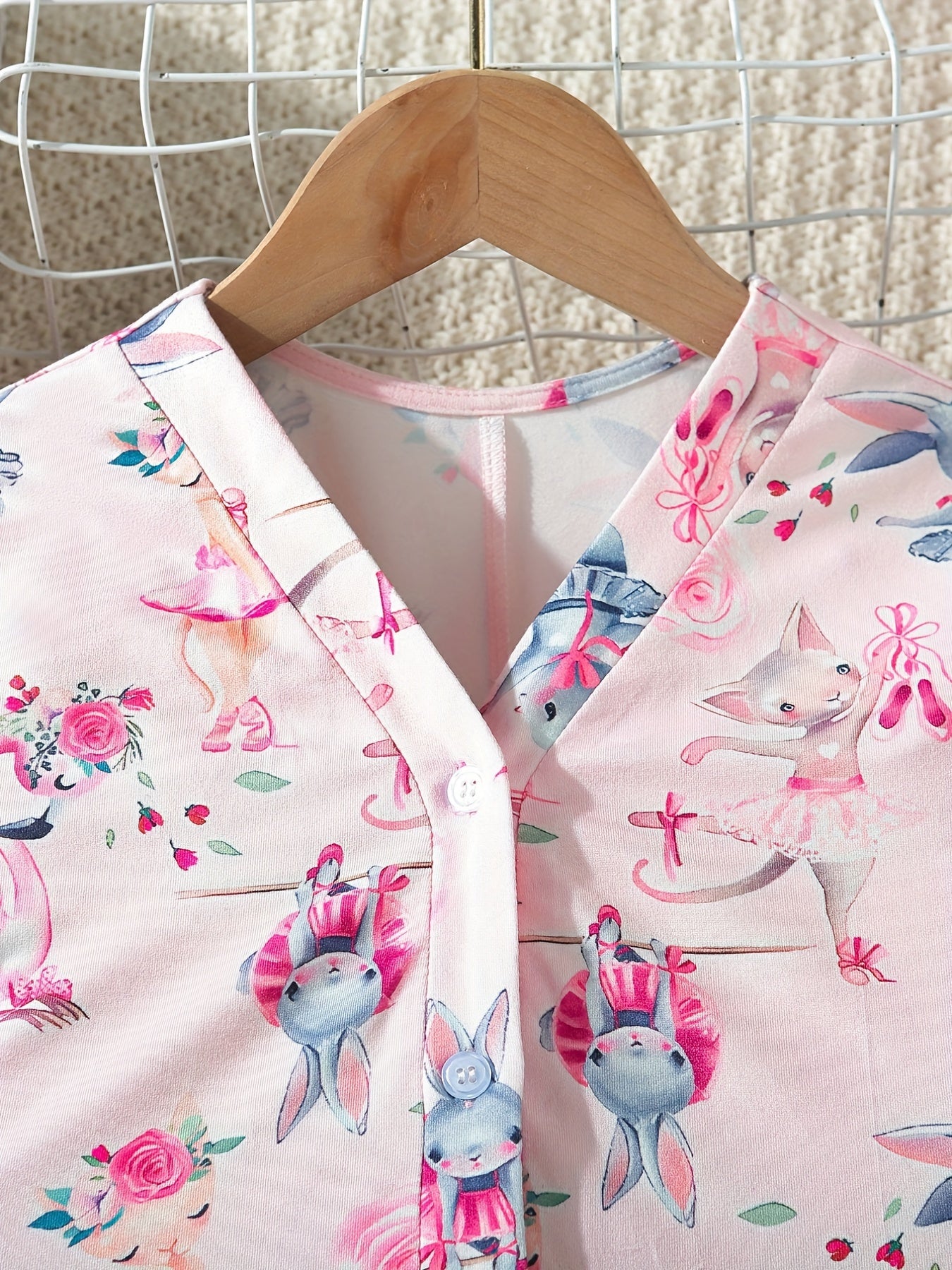 Kid's Rabbit Print Overalls Pajamas Short Sleeve Loungewear