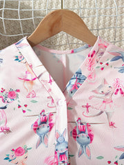 Kid's Rabbit Print Overalls Pajamas Short Sleeve Loungewear