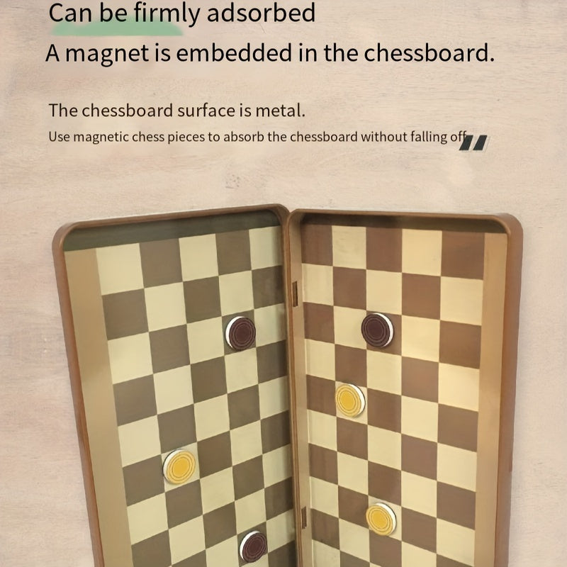 Portable Magnetic Checkers & Chess Set