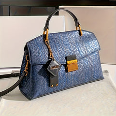 Vintage Croc Pattern Large Tote Bag Women Split Leather Shoulder Detachable Stra