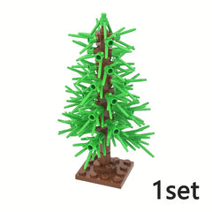 DIY City Tree Branch Shrub Green Plant Brick Assembly Pine with Base Plate