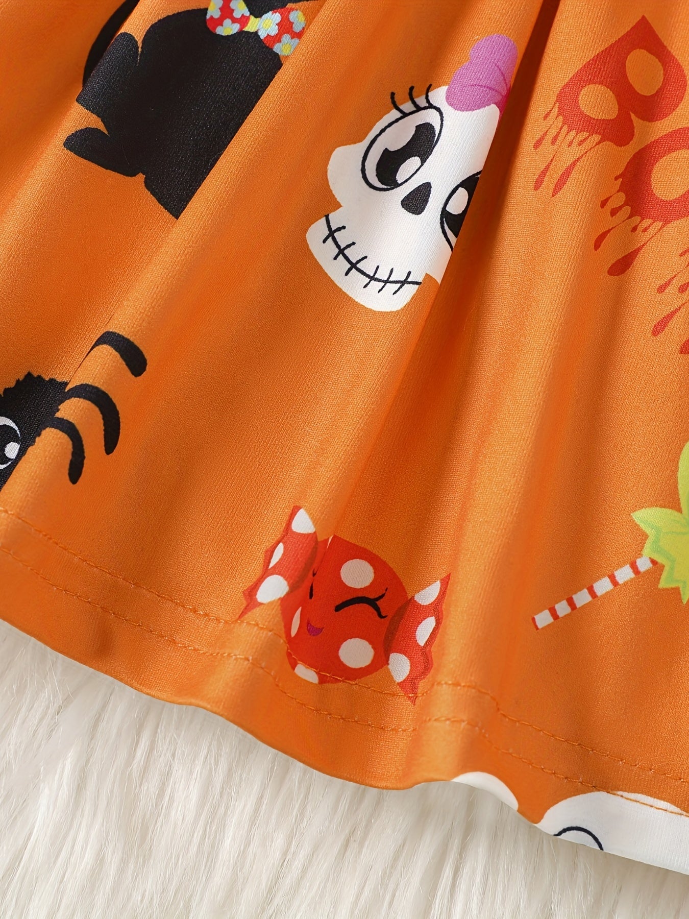 Halloween Baby Girls Long Sleeve Dress Cartoon Animal Print