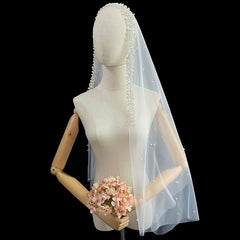 Long Faux Pearl Veil Bridal Hair Accessories