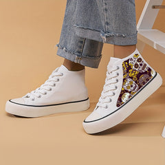 Skull & Rose Print High Top Canvas Sneakers