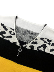 Casual Leopard Print Sweater V Neck Pullover Jumper