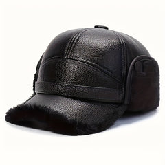 Men's Winter Plush Warm Leather Baseball Cap With Earflaps