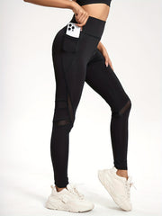 High Waisted Sports Leggings with Mesh Stitching & Pockets