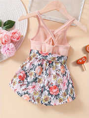Baby Girls Floral Print Racer Back Romper Jumpsuit