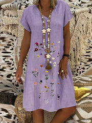 Floral Print V Neck Dress Short Sleeve for Spring & Summer