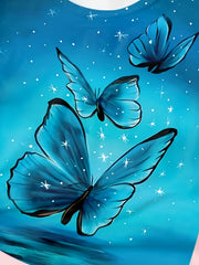 Butterfly Print Short Sleeve T shirt Girls Comfy Pullover Summer Clothes